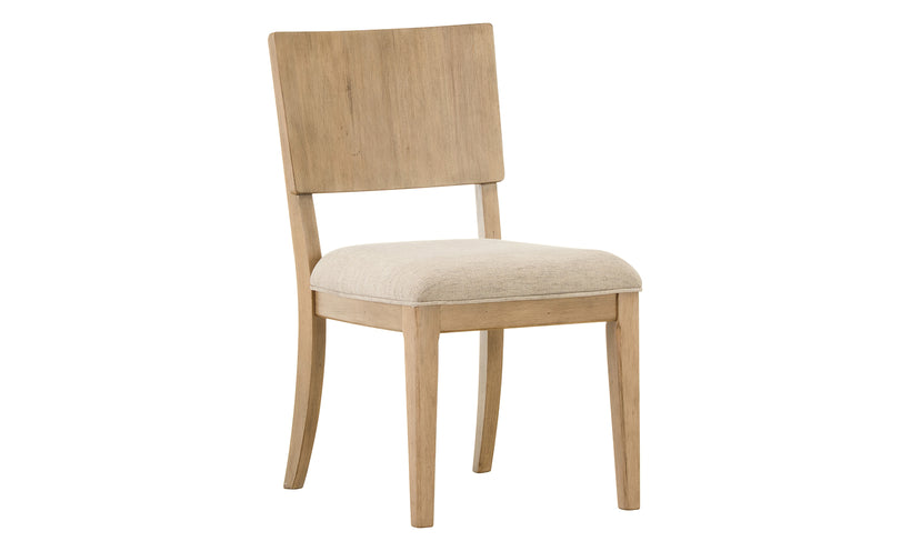 Wooden chair with beige cushion on a white background